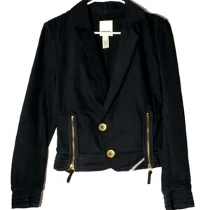 Diesel Y2K Black Denim Asymmetrical Jacket Gold Zippers Cotton Twill Cinch Waist